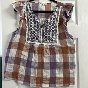 Entro Purple and Brown Plaid Blouse
